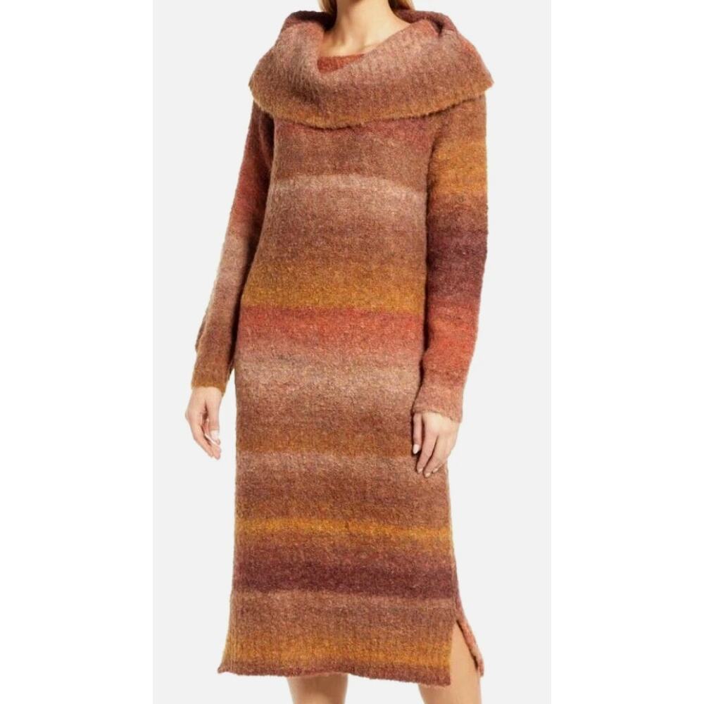 Caslon Ombré Striped Knit Long Sleeve Midi Sweater Dress Orange Brown Size XS/ S